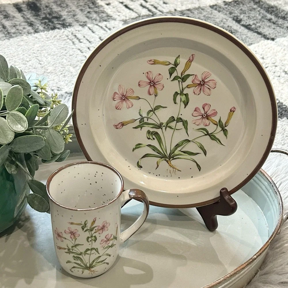 Vtg Wild Pink Plate Royal Domino Japan Botanical Garden Set 8